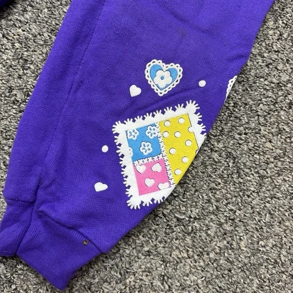 Vintage Girls Athletic Works Sweatsuit Purple Dogs Hearts Bows 80s 90s Size 5 - Picture 2 of 11